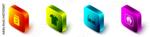 Set Isometric Evidence bag with bullet, T-shirt, Glasses and Rapper icon. Vector