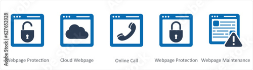 Wallpaper Mural A set of 5 Internet icons as webpage protection, cloud webpage, online call Torontodigital.ca