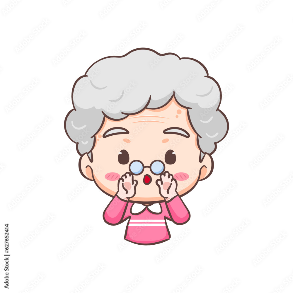 Cute Grand mother Shouting out or calling cartoon character. People expression concept design. Isolated background. Vector art illustration. Cute Grand mother Shouting out or calling cartoon character. People expression concept design. Isolated background. Vector art illustration.