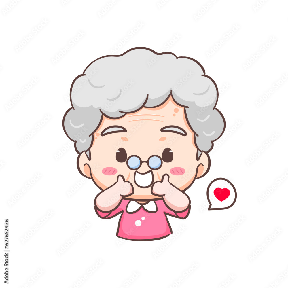 Cute Grand mother show thumbs up cartoon character. People expression concept design. Isolated background. Vector art illustration. Cute Grand mother show thumbs up cartoon character. People expression concept design. Isolated background. Vector art illustration.
