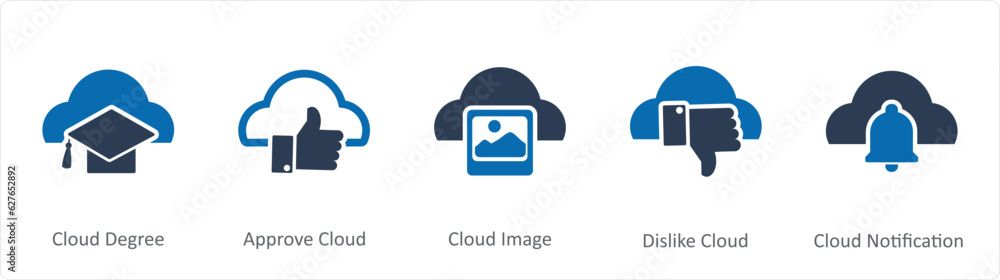 A set of 5 Internet icons as cloud degree, approve cloud, cloud image A set of 5 Internet icons as cloud degree, approve cloud, cloud image
