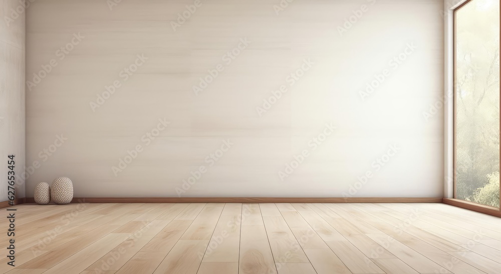 The interior of a room with a blank wall. Wooden floor