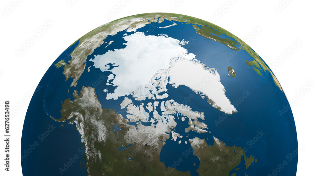 Arctic sea ice on earth globe map isolated on png background, 3d ...
