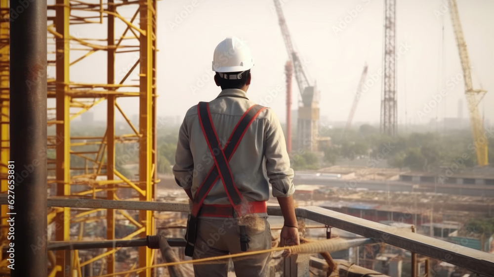 Back View of Engineer Technician at Construction Site