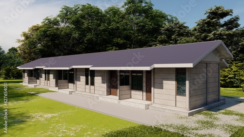 3D Rendering Illustrations of Concrete Panel House in the Woods-House Exterior © DysOdyssey