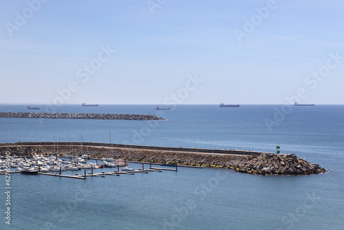 Transatlantic ships at the Sines harbor on a sunny summer day  Portugal