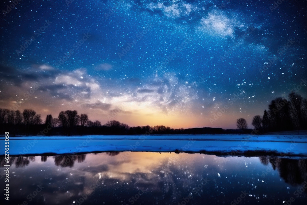 Dark Sky-Blue Lake and the Milky Way