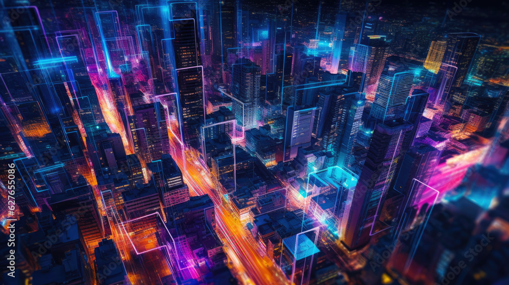 Nighttime City in Technicolor