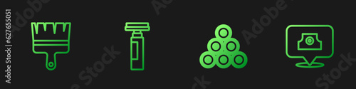 Set line Paint spray can, brush, Marker pen and Spray nozzle cap. Gradient color icons. Vector