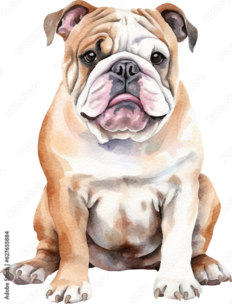 English bulldog watercolour illustration created with Generative AI technology