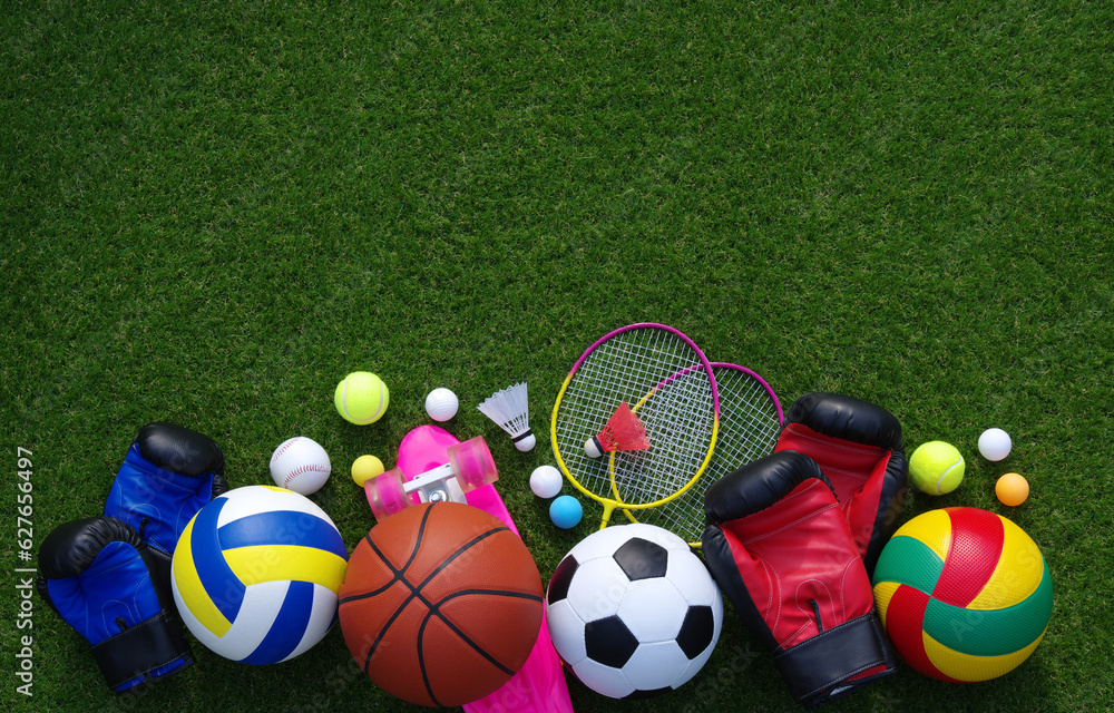 sport equipment on green grass sport equipment on green grass