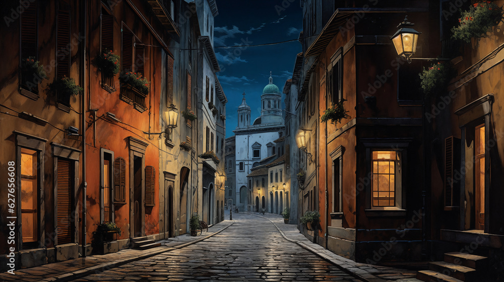 The charm of an old town street, where historic buildings and cobblestones tell stories of the past. Generative AI