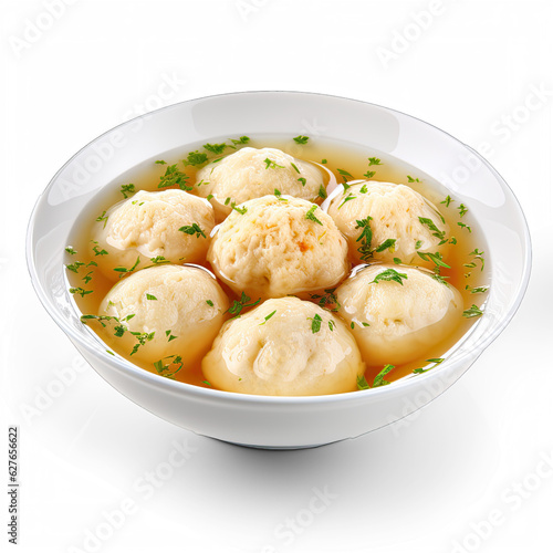 Matzo ball soup isolated on transparent background 