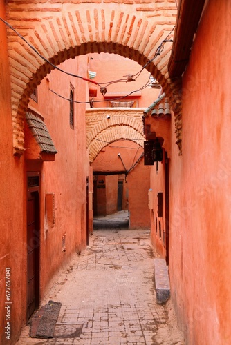 Street in medina  Old Town  of Marrakech  Morocco.