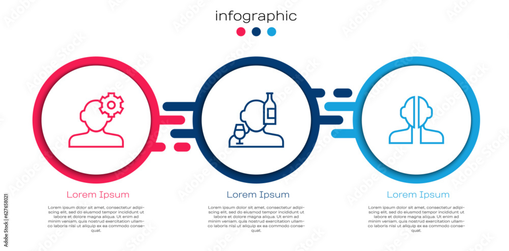 Set line Solution problem in psychology, Alcoholism and Bipolar disorder. Business infographic template. Vector Set line Solution problem in psychology, Alcoholism and Bipolar disorder. Business infographic template. Vector