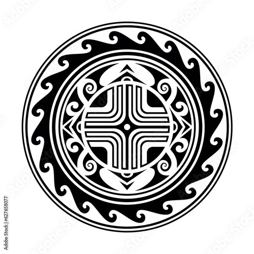 Traditional Maori round tattoo design. Editable vector illustration. Ethnic circle ornament. African mask. Black and white