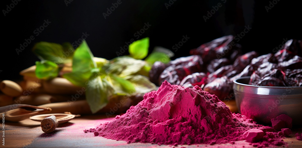 Water-soluble concentrated food color Red Purple in powder for sugar work, pulled sugar, pastry, macarons, cream. Generative AI content. Water-soluble concentrated food color Red Purple in powder for sugar work, pulled sugar, pastry, macarons, cream. Generative AI content.