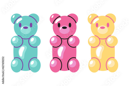 Jelly gummy bears, cartoon style. Sweet candy food. Trendy modern vector illustration isolated on white background, hand drawn, flat design