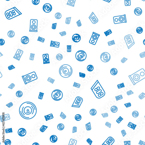 Set line Vinyl disk, Drum machine music and Stereo speaker on seamless pattern. Vector