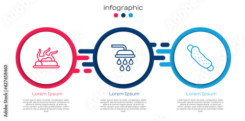 Set line Campfire, Shower and Washcloth. Business infographic template. Vector