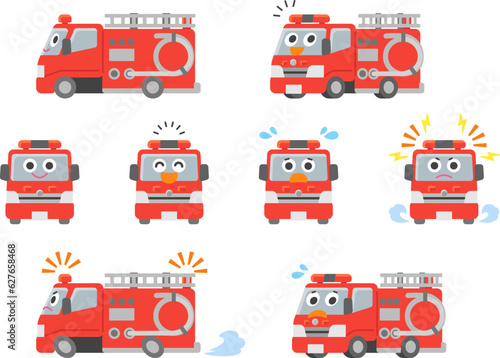 働く車・消防車　イラストセット.