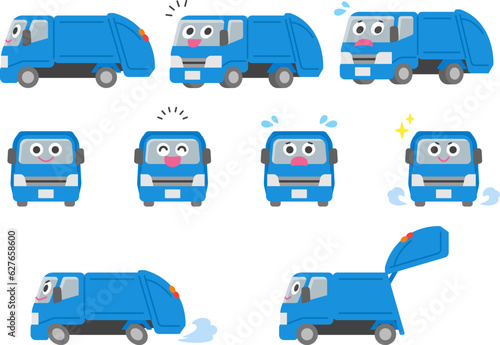 働く車・ごみ収集車　イラストセット.