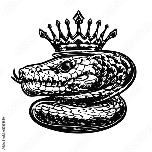 snake wearing a crown illustration, viper logo