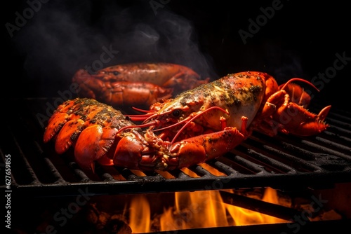 Lobster grilling on the barbecue, Generative Ai