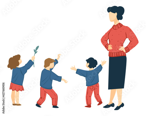 Teacher or tutor looking after small children