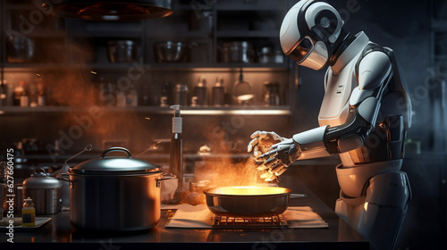 robot chef cooking at a stove