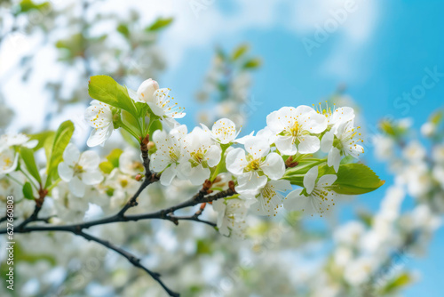 Pear Blossoms on a Light Blue Background © AIproduction