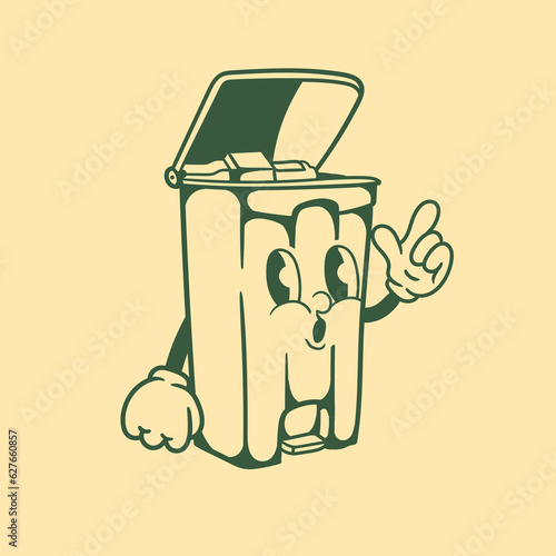 Vintage character design of trash can