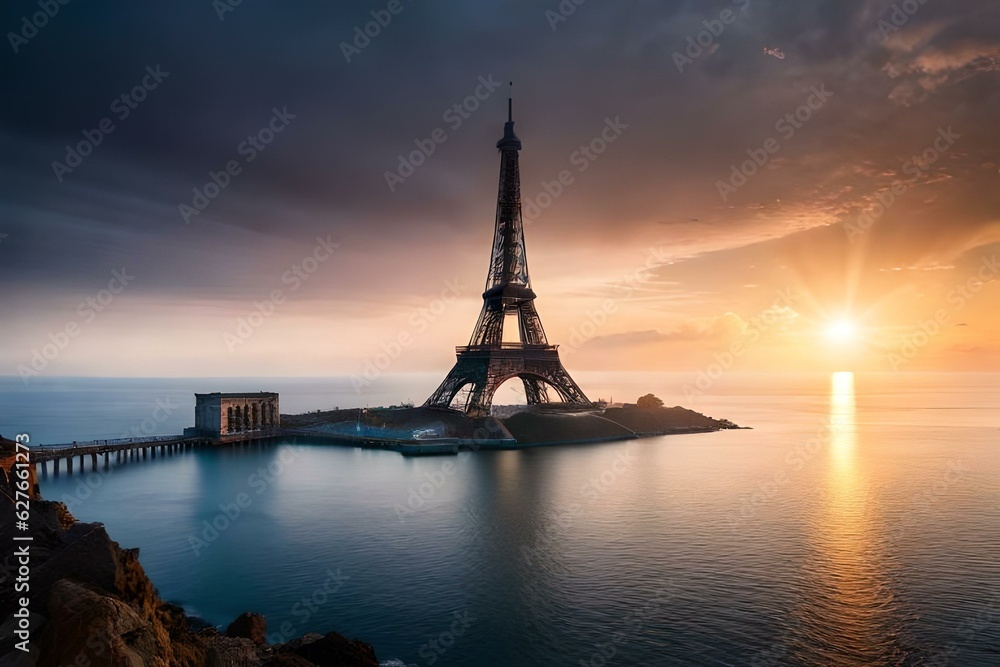 Obraz premium tower in the ocean, sunrise in the ocean 