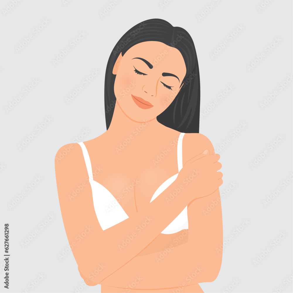 Beautiful young woman in bra is enjoying her beautiful figure.Vector illustration. Beautiful young woman in bra is enjoying her beautiful figure.Vector illustration.