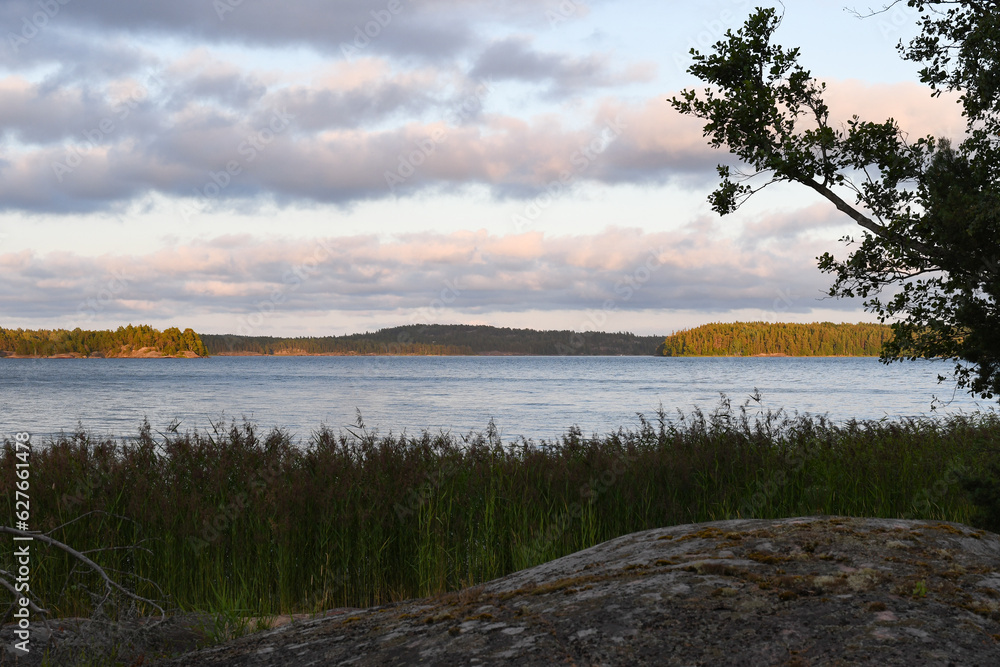 Summer evening landscape in the archipelago in Finland