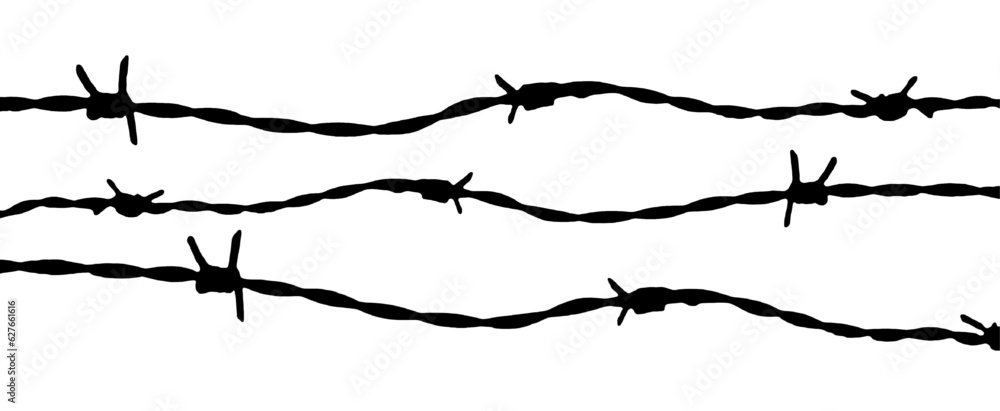 Barbed wire background. Vector fence illustration isolated on white background