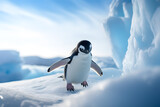 A penguin sliding on the ice