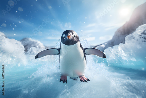 A penguin sliding on the ice