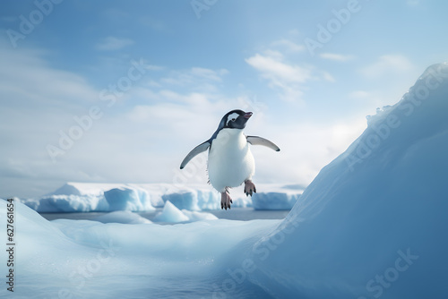 A penguin sliding on the ice
