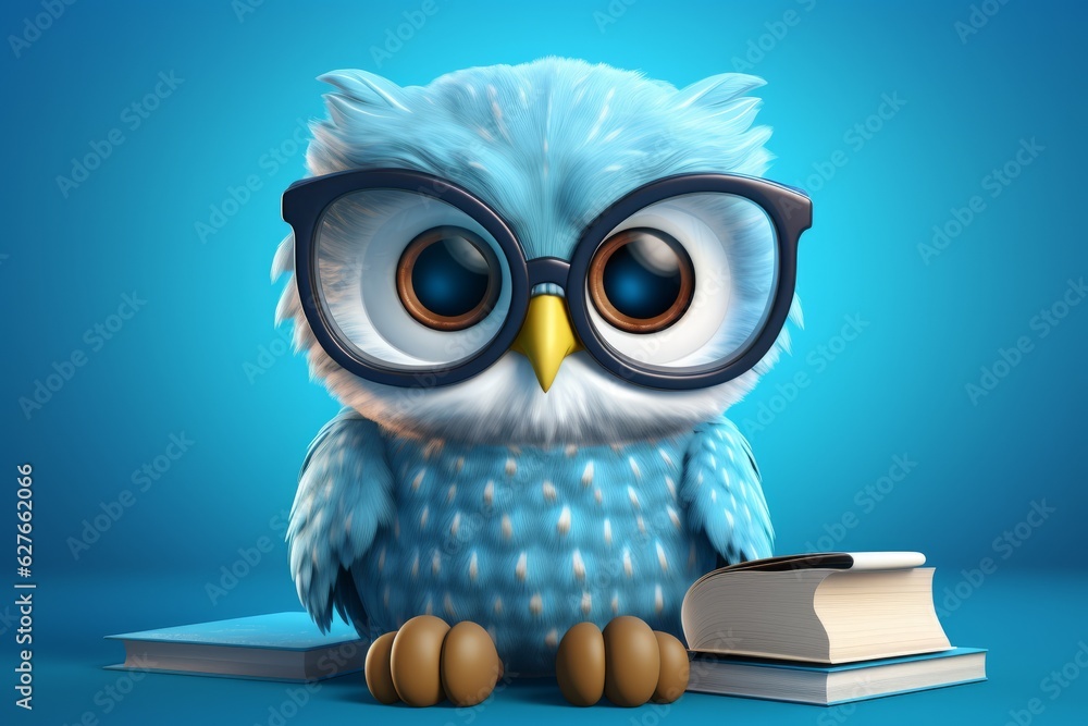 The Wise Owl: Cartoon Owl with Glasses and a Book, Generative AI