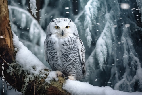 Whispers of Winter: A Snowy Owl in the Snowy Forest, Generative AI © avrezn
