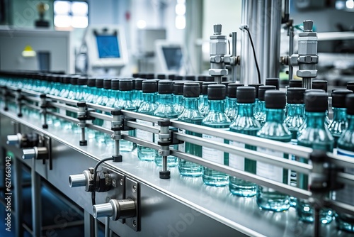Pharmaceutical Machine at Work, Filling Pharmaceutical Glass Bottles
