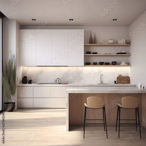 3D render of a minimalist kitchen design No 4