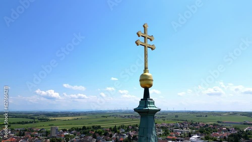 Poysdorf Church Spire Cross Aerial Shot photo