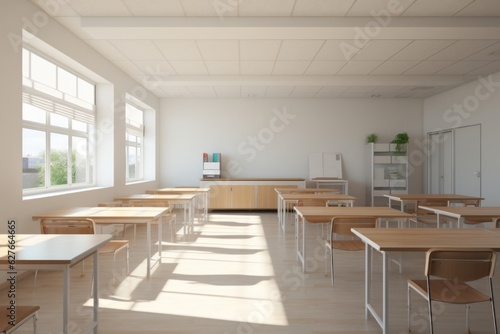 Classroom interior. Beautiful illustration picture. Generative AI