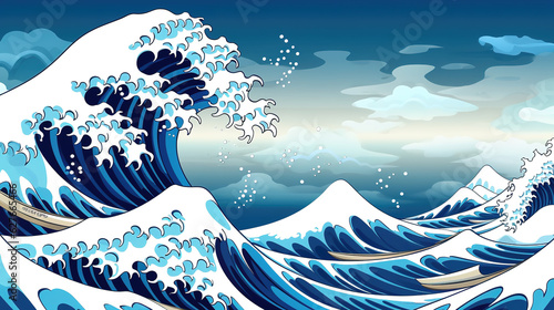 Billede på lærred waves off kanagawa, modern style, ai generated image