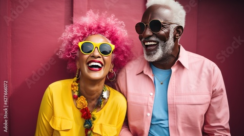 mood fun of senior African couple. concept color of life.