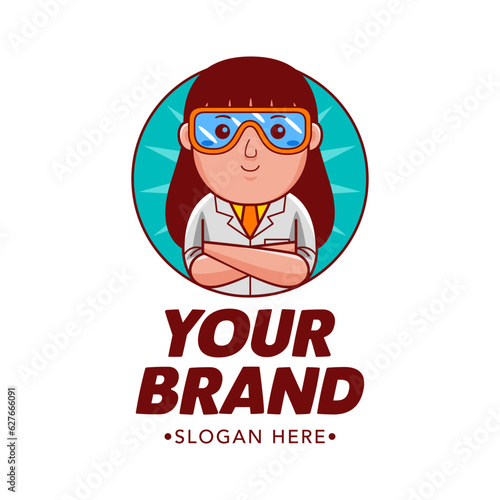 Woman Scientist Cartoon Character Logo Vector Template