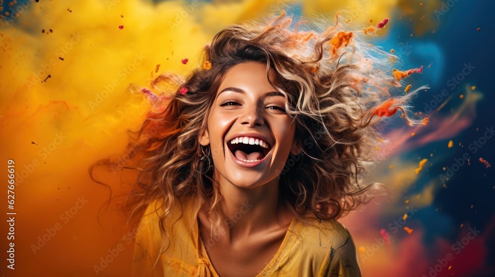 woman with colorful background . happy and funny mood. emotional of human.