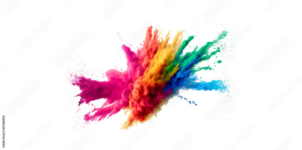 colorful vibrant rainbow holi paint color powder explosion with bright colors isolated white background. 
